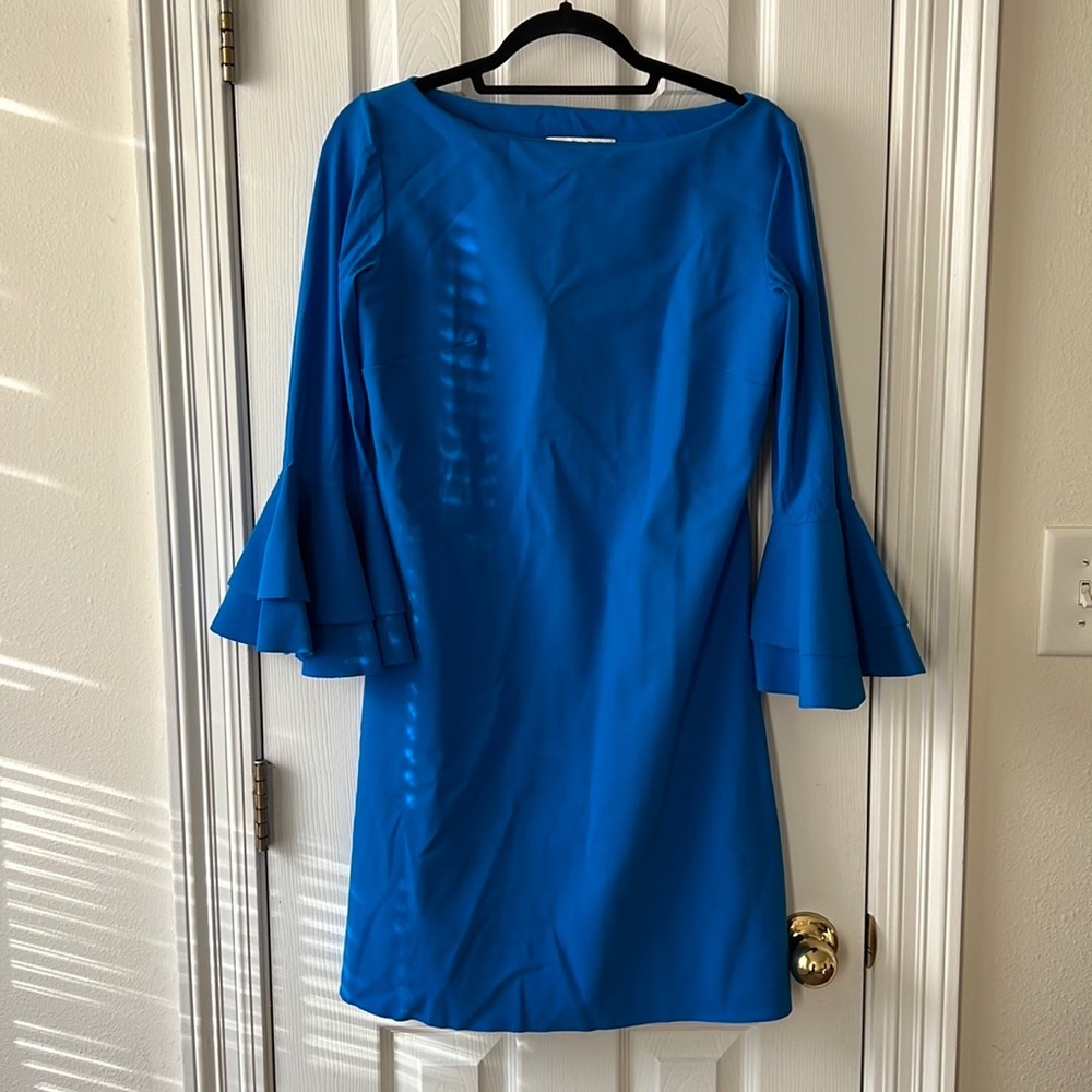 Chiara Boni Natalia Bell-Sleeve Boatneck Mini Dress Blue size 10